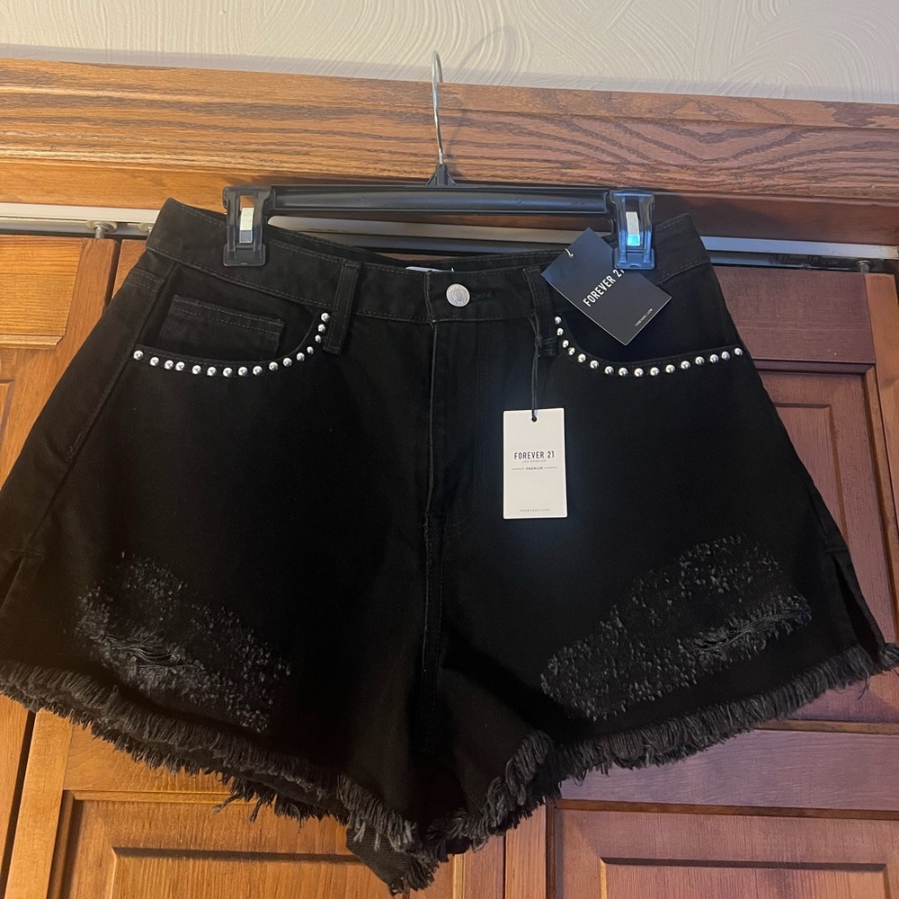 Forever 21 Black Studded High-Waist Denim Shorts